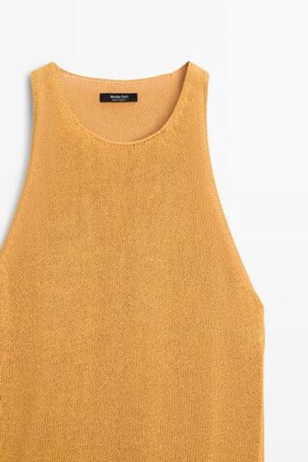 Massimo Dutti Вязаный топ без рукавов с горловиной халтер, желтый
