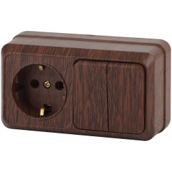 Блок розетка с выключателем Intro Quadro 2-702-10 двойным горизонтальный 10-16-А-250В IP20 ОУ венге | Intro Quadro
