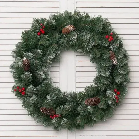 Рождественский венок Нарядный с декором заснеженный 40 см., ПВХ, ЕлкиТорг (52023)