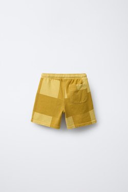 ZARA ШОРТЫ-БЕРМУДЫ ИЗ МЯГКОЙ ТКАНИ В КЛЕТКУ, ГОРЧИЧНЫЙ