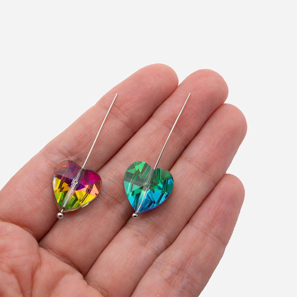 Кристалл-сердце с продольным отверстием оттенок "Закат в тропиках", 14мм