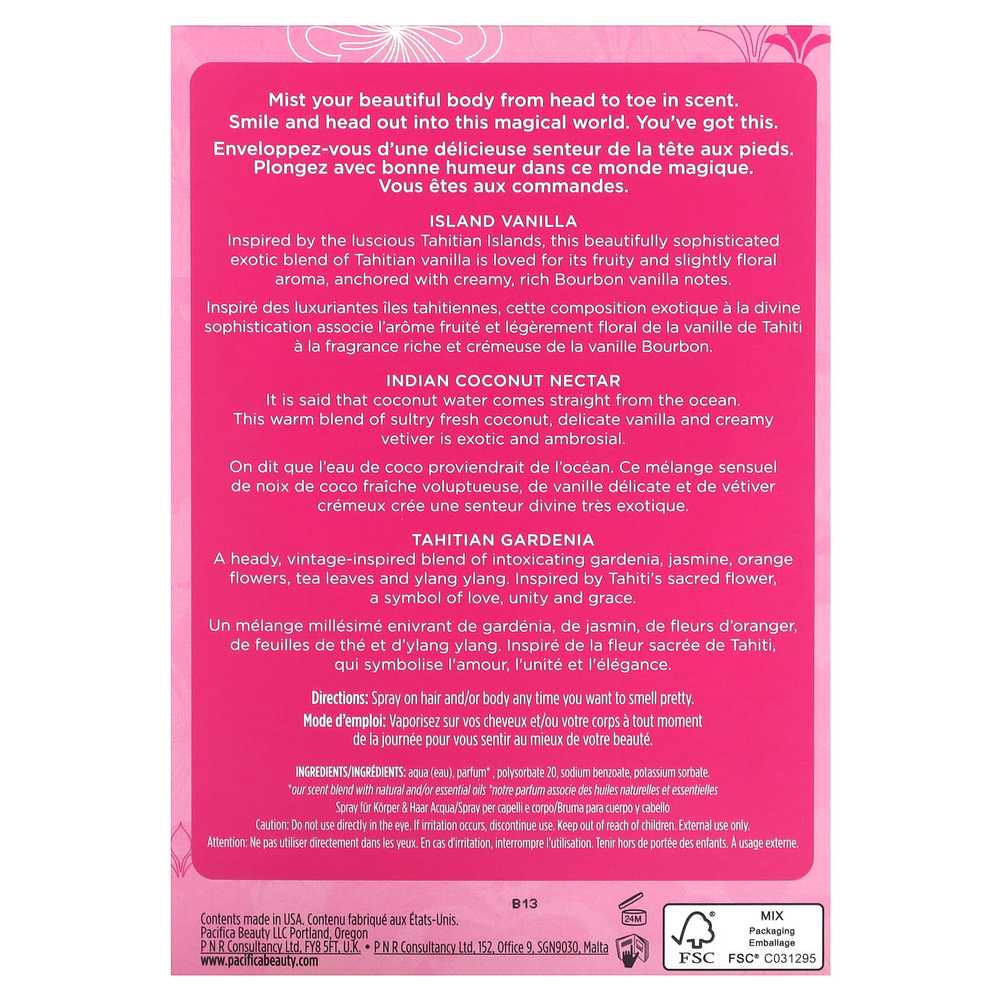 Pacifica, Спреи для волос и тела, Wanderlust, 3 шт., По 59 мл (2 жидк. унц.)