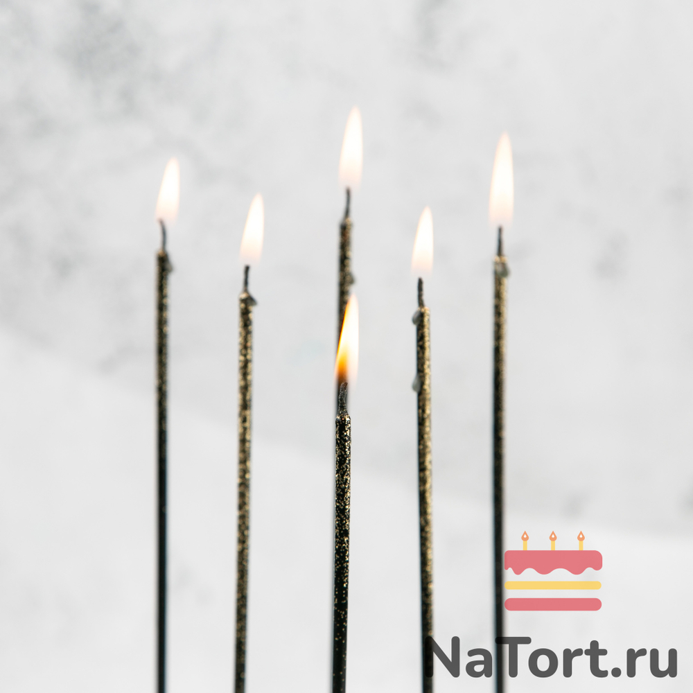 Набор свечей для торта «Полночь» (золотые блестки, 17 см) 6 шт