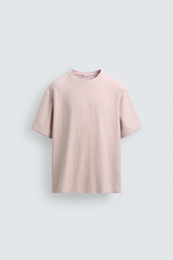 ZARA ФУТБОЛКА RELAXED FIT ИЗ РЕЛЬЕФНОЙ ТКАНИ, РОЗОВЫЙ