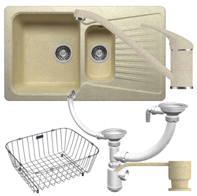 Мойка POLYGRAN F-18 опал №328 (бежевый), смеситель НИЗКИЙ КРАН ЭКО опал