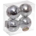 Новогодние шары 6 см (набор 4 шт) «Снежные нити», серебро/белый