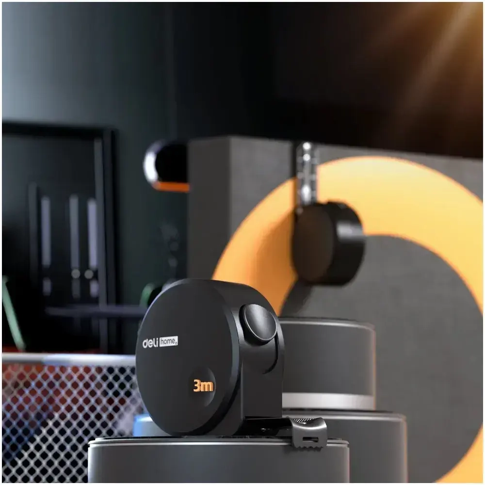 Рулетка "Home Series Black" Deli HT8316 3мх16мм (Эксклюзивный дизайн, корпус из софттач пластика, противоскользящая резиновая вставка, подарочная упаковка)