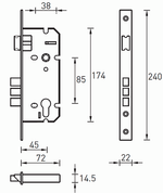 Замок врезной L01-45-70 TR AB/ACF ARCHIE