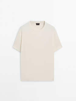 Massimo Dutti Хлопковая футболка, натуральный, кремовый