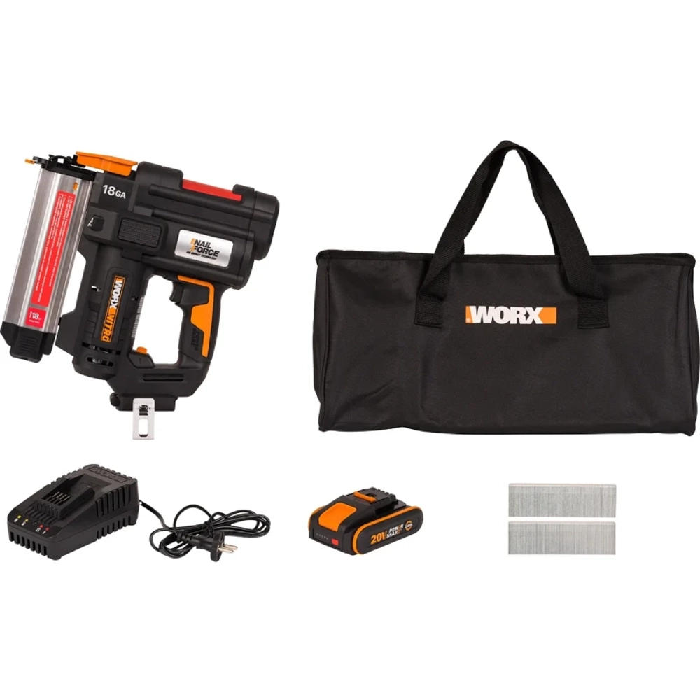 WORX WX842 аккумуляторный гвоздезабивной пистолет (1 x 2 Ач, ЗУ)