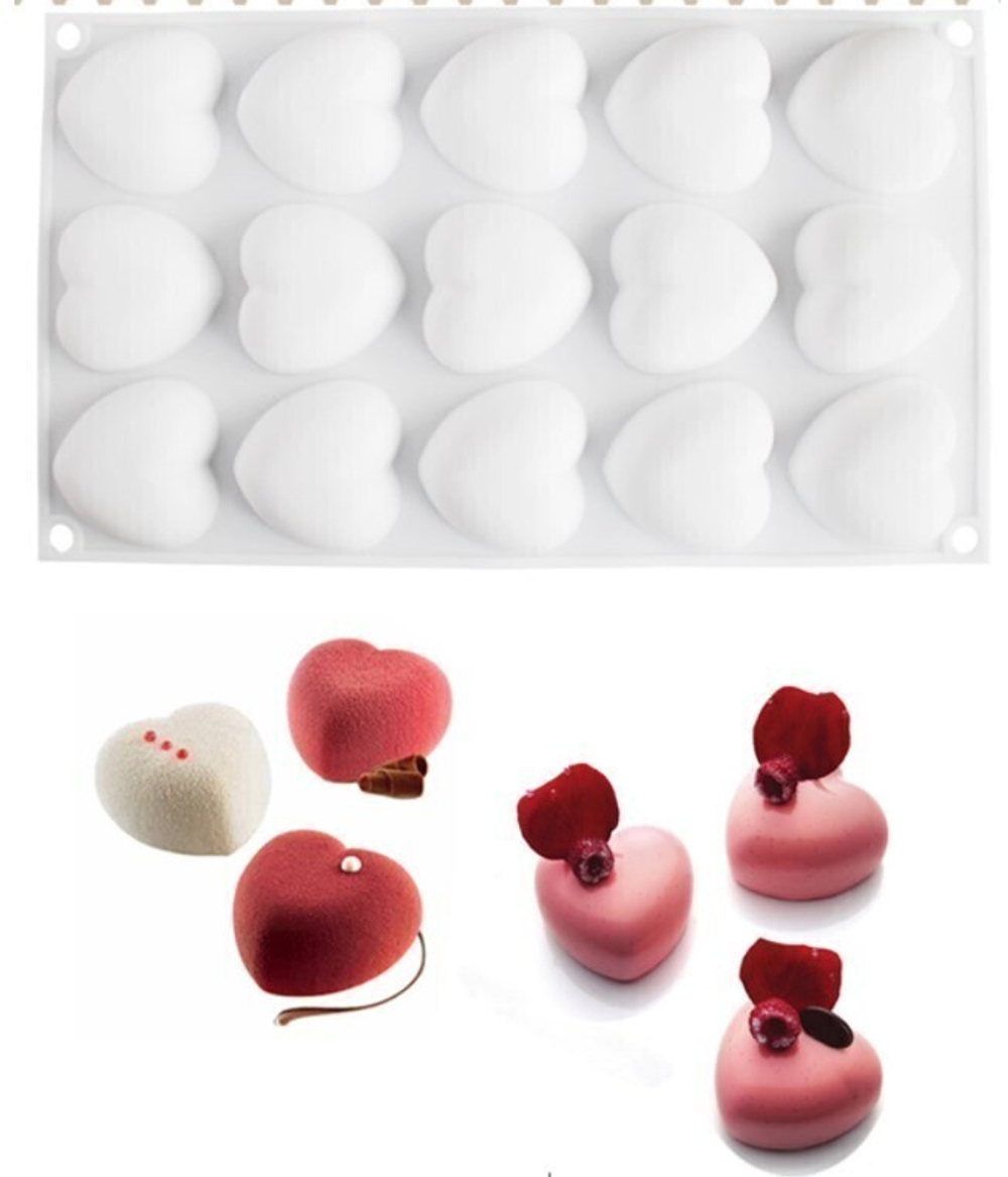 Силиконовая форма для мусса "Сердце" 15 ячеек