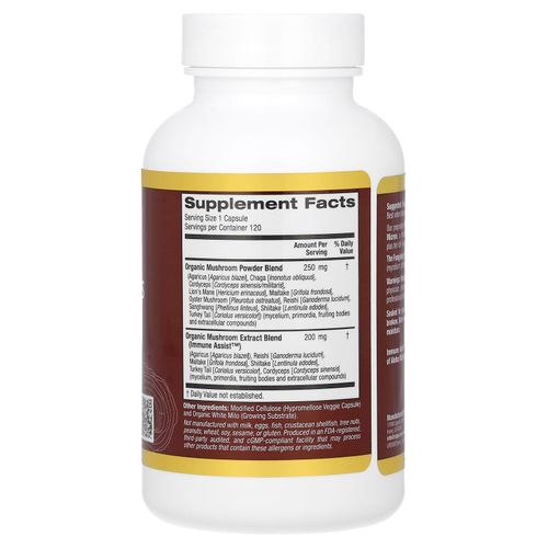 California Gold Nutrition, Fungiology, MushRex Plus, комплекс из 10 грибов полного спектра с агариком, чагой, кордицепсом и ежовиком гребенчатым, 120 капсул Plantcaps
