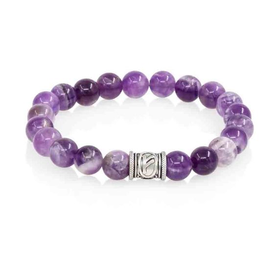 Браслет Денежный импульс из натурального аметиста с руной Феху из мельхиора, вид 1