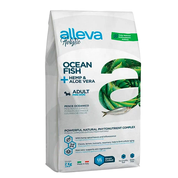 Беззерновой корм Alleva Holistic, для собак мелких пород, океаническая рыба/конопля/алоэ, 2 кг
