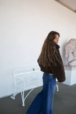 ZARA ДЛИННАЯ КУРТКА ИЗ ОВЧИНЫ, КОРИЧНЕВЫЙ