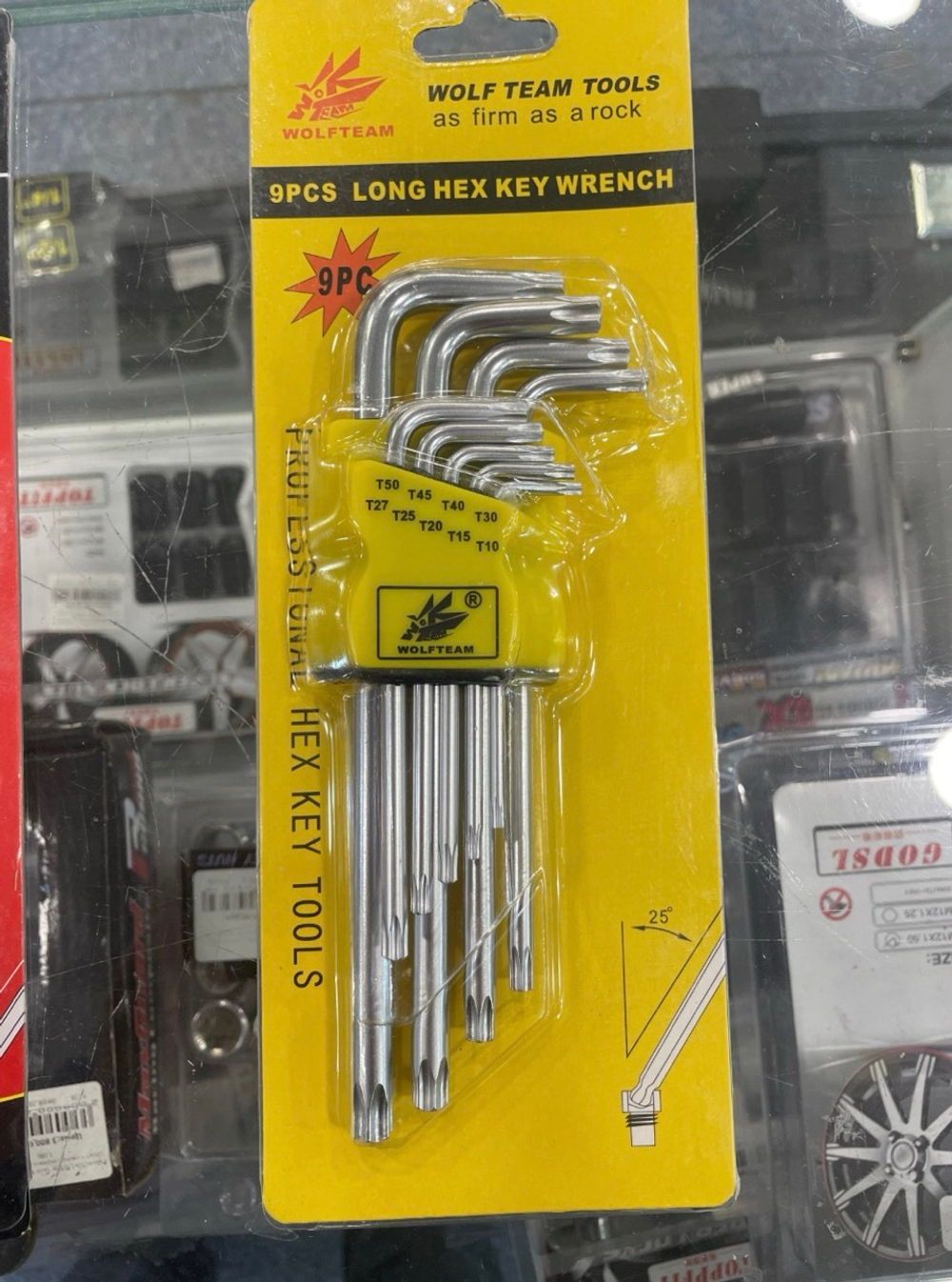 Набор (180 мм, средний) ключей TORX (Е-тип) средний, CrV, T10 - T50, 9 шт. (HLJ-008)