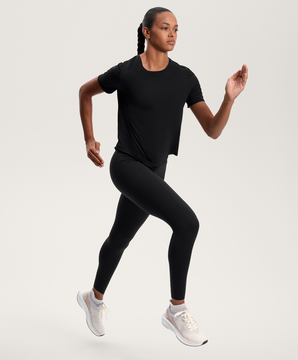 Oysho Футболка из технологичной ткани с короткими рукавами, черный