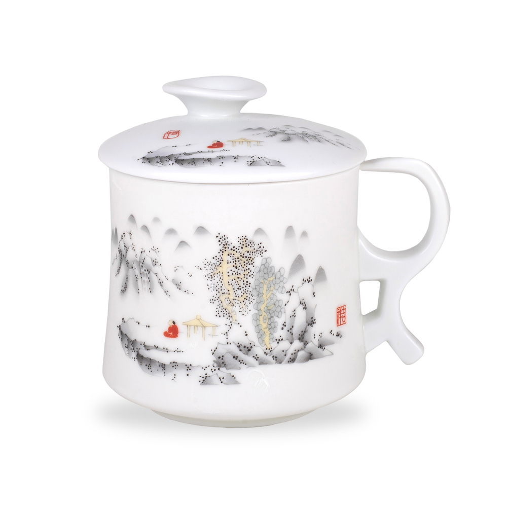 266117 Кружка "Горы и реки" 250мл, h=10,5см, со встроенным ситом, белый фарфор