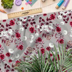 Ткань таффета хризантемы красные и белые