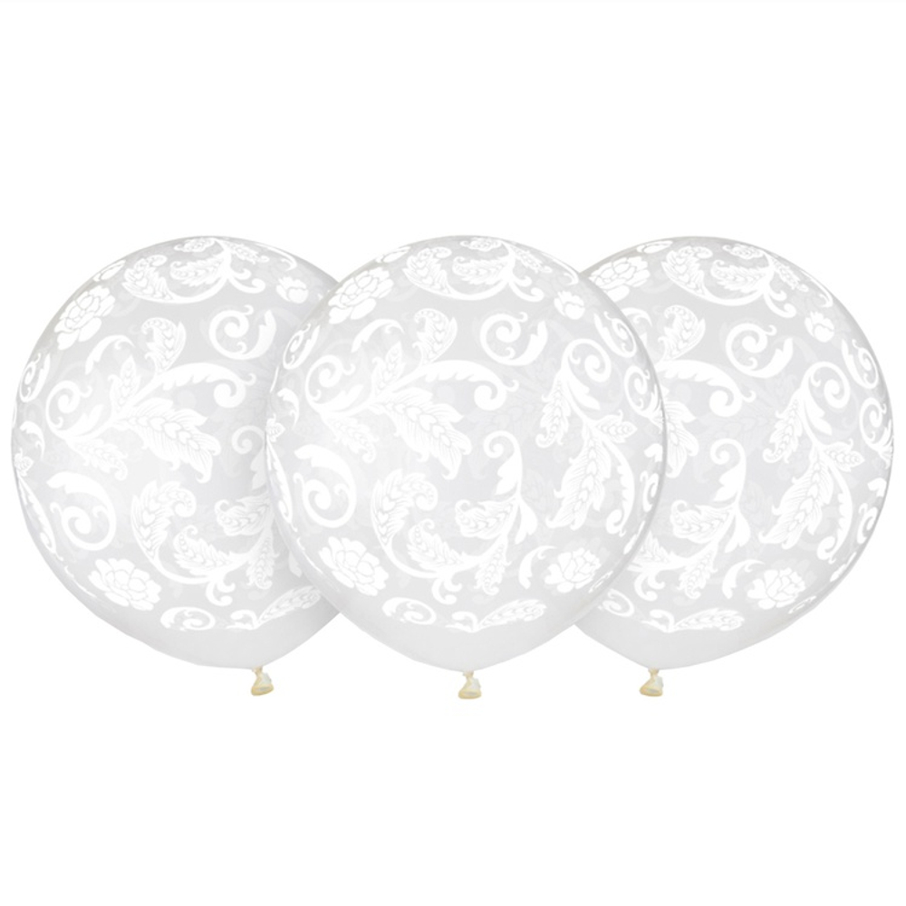 Шар латексный 45см Орнамент цветочный (Прозрачный)