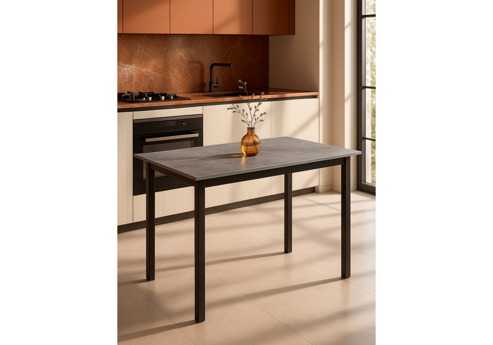 Стол деревянный Woodville Аркон 110(130)х68х75 бетон, черный, ножки черные