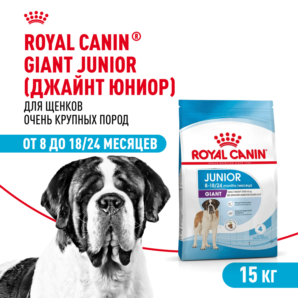 Royal Canin Giant Junior Джайнт Юниор Корм сухой для щенков очень крупных пород возраст от 8 до 18/24 месяцев 15кг