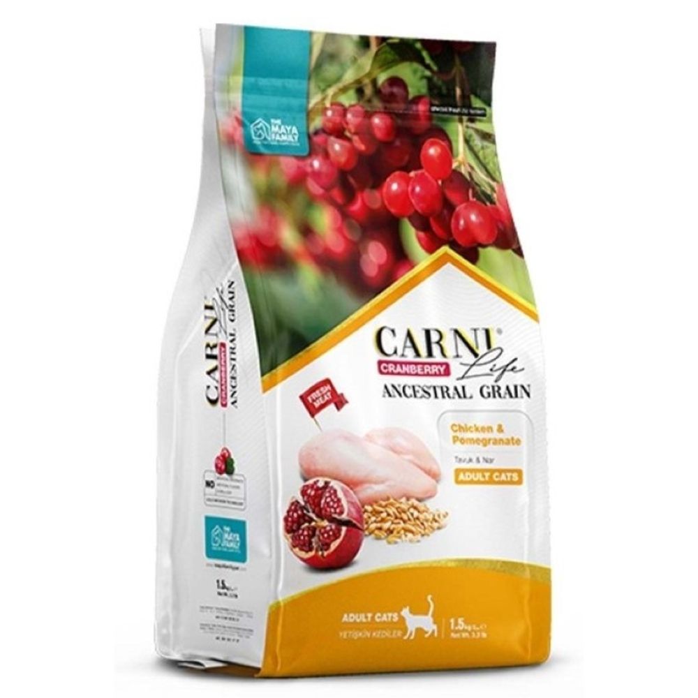 Сухой корм CARNI Life Adult для взрослых кошек с курицей, гранатом и клюквой - 1,5 кг
