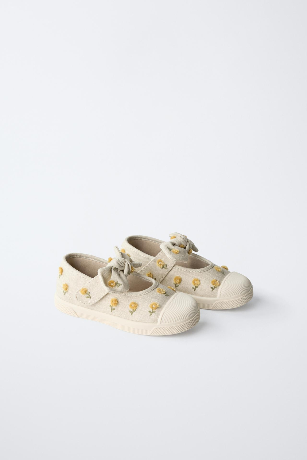 ZARA КЕДЫ С ВЫШИВКОЙ И БАНТОМ, ЭКРЮ