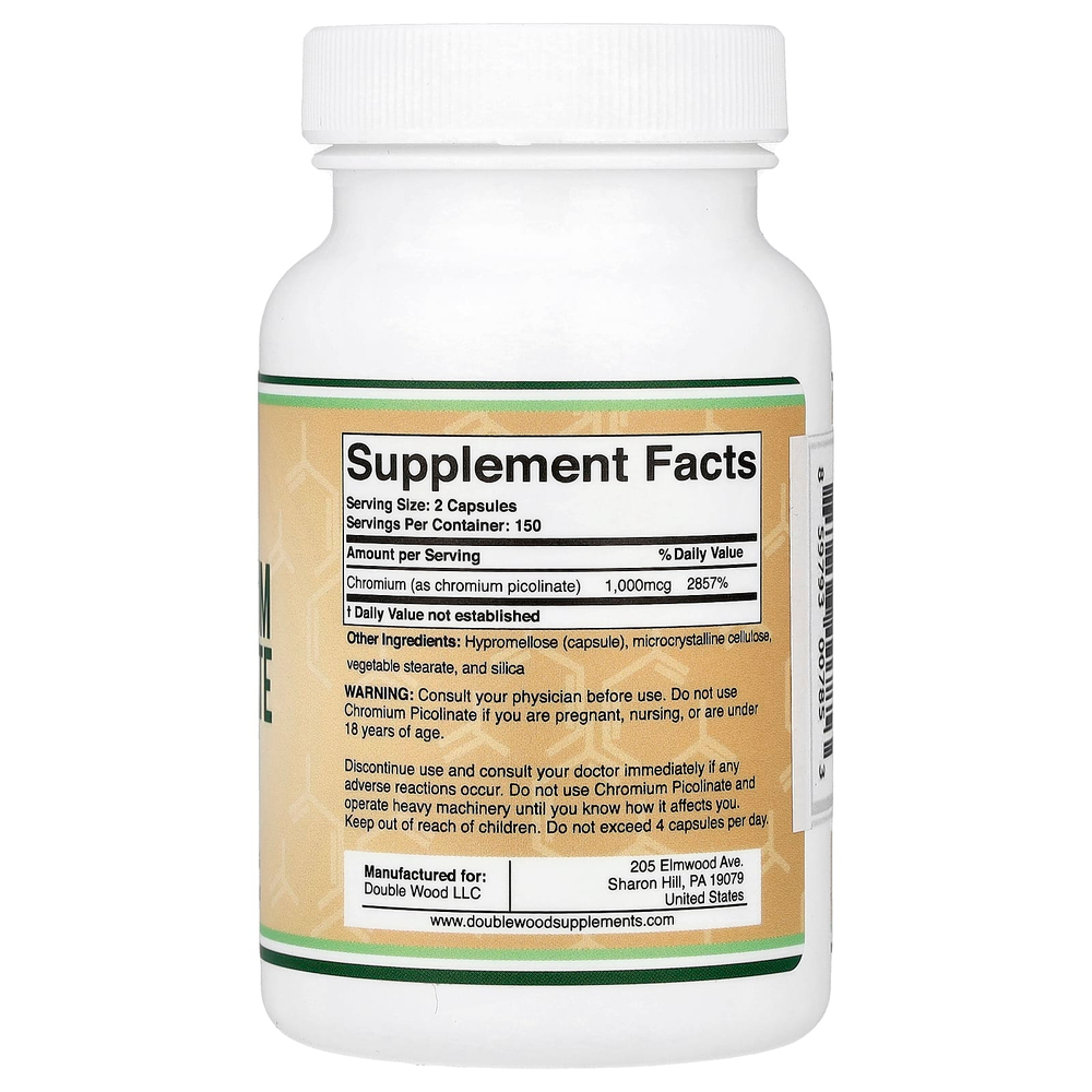 Double Wood Supplements, пиколинат хрома, 300 капсул (500 мкг в 1 капсуле)