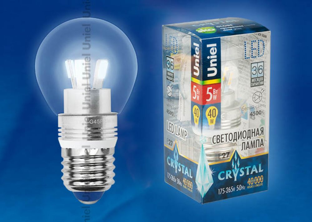 LED-G45P-5W/NW/E27/CL ALC02SL Лампа светодиодная пятилепестковая. Форма шар, прозрачная колба. Материал корпуса алюминий. Цвет свечения белый. Серия