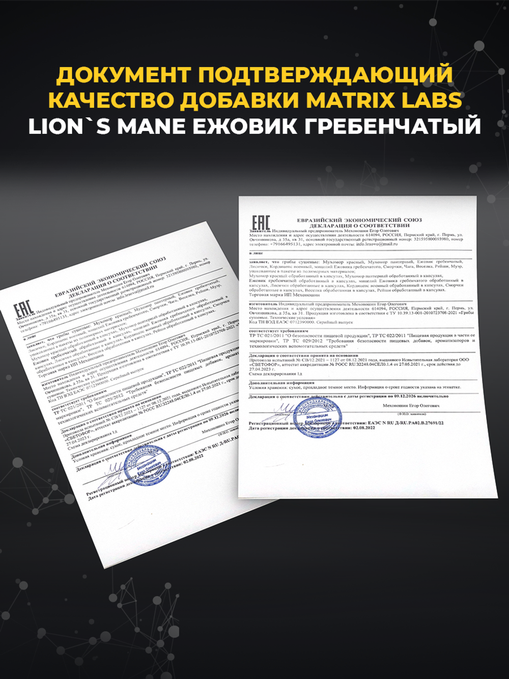 Matrix Labs Lions Mane Ежовик Гребенчатый (Мицелий) 700 мг. (90 капс.)