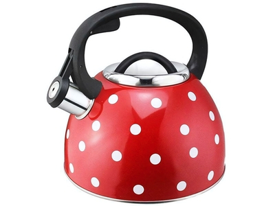 Чайник 2,5л со свистком нерж Maestria красный в белый горошек