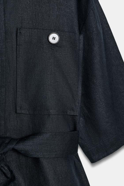 ZARA КУРТКА-САФАРИ ИЗ ЛЬНА С РЕМНЕМ, МОРСКОЙ СИНИЙ