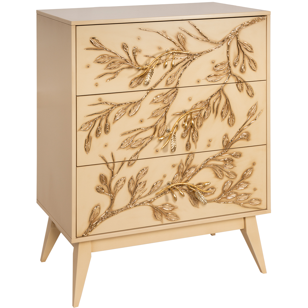 Комод Oliva Branch (Олива Бранч) с 3 ящиками Айвори Мраморное золото