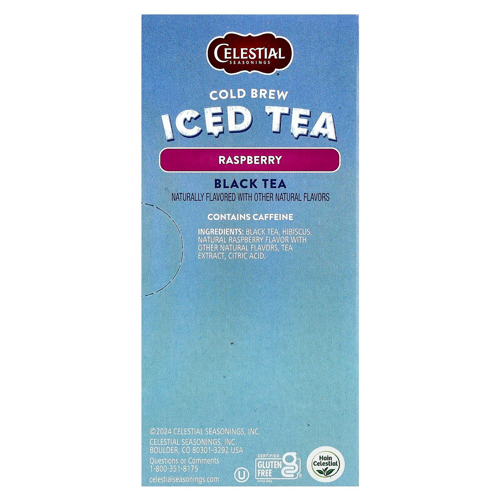 Celestial Seasonings, Cold Brew Iced Tea, черный чай, малина, 18 чайных пакетиков, 41 г (1,44 унции)