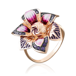 Кольцо «Гардения» из красного золота с фианитами и эмалью