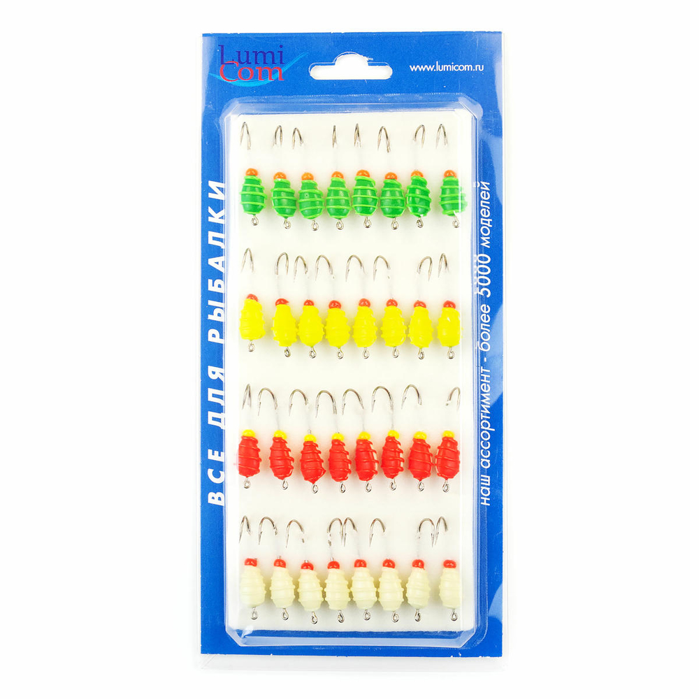 Мормышка фосфорная плавающая Lumicom 107, №4 Long+,ABC (набор 32шт)