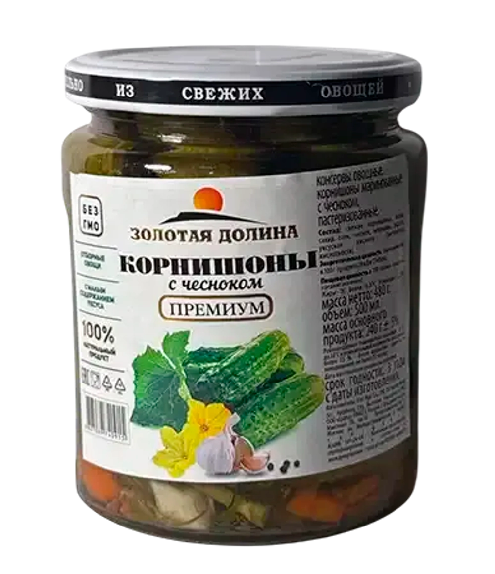корнишоны ЗД с чесноком 500мл ст/б (1х12)
