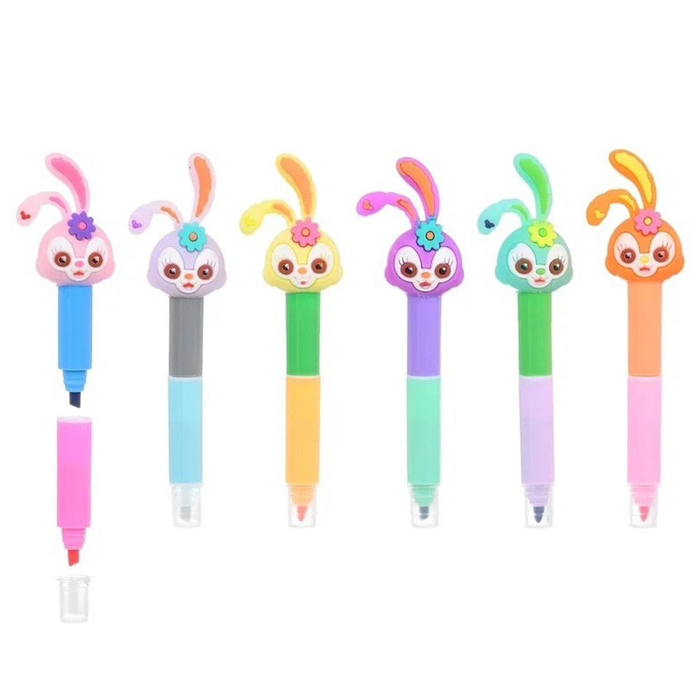 Маркер текстовыделитель Basir, двойные, серия "Зайчата", 10 см, цветная упаковка, разноцветные, набор 6 шт, ассорти