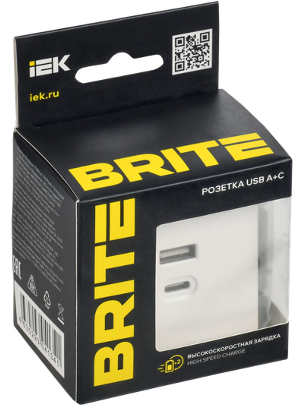 BRITE Розетка USB A+C 45Вт высокоскоростная зарядка РЮ11-2-БрБ белый IEK