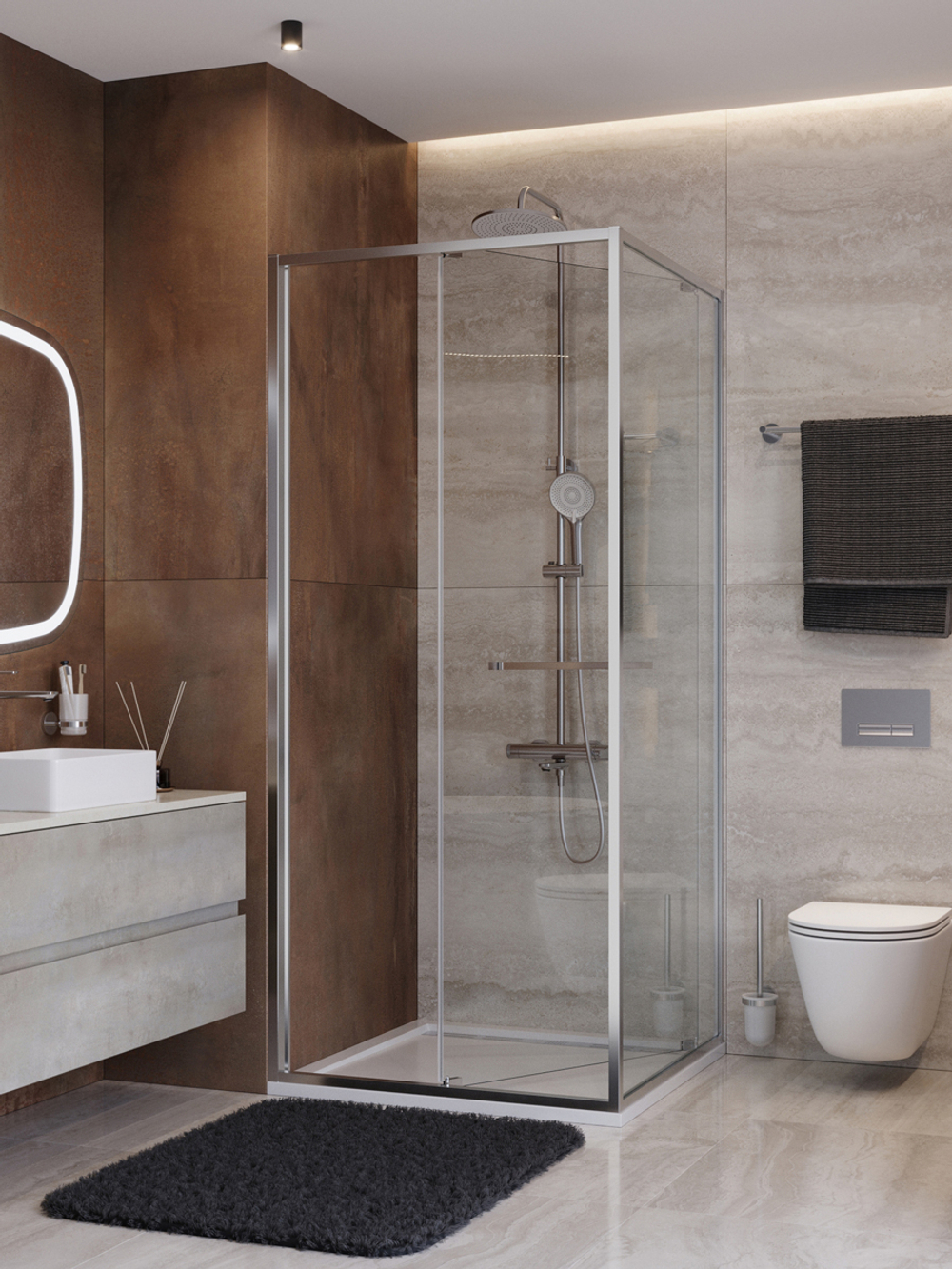 Душевой уголок Cezares LUX-AH-FS-1-90/100-C-CR, 90х100х195, профиль хром, стекло прозрачное