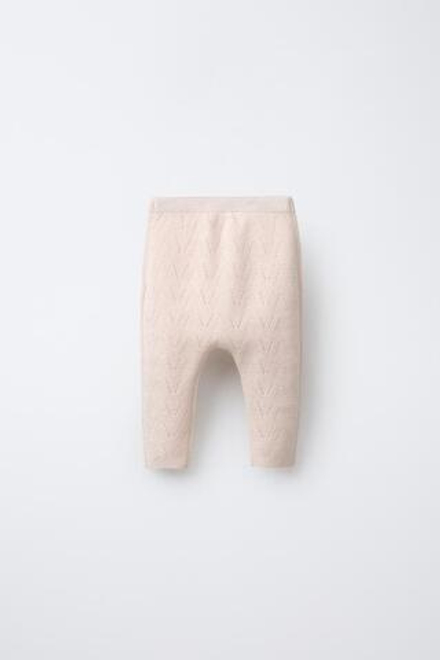 ZARA ТРИКОТАЖНЫЕ БРЮКИ ИЗ ХЛОПКА И ШЕРСТИ, СВЕТЛО-БЕЖЕВЫЙ