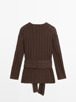 Massimo Dutti Кардиган с деталью на поясе, шоколадный