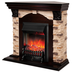 Каминокомплект DUBLIN CORNER ROCK/ДУБЛИН УГЛ. РОК Античный дуб с очагом Электроочаг FOBOS LUX RC/ФОБОС С ПУЛЬТОМ
