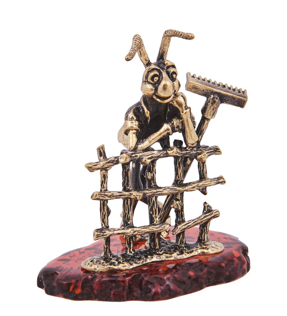 Народные промыслы AM-4157 Фигурка «Кузнечик Дачник» (латунь, янтарь)