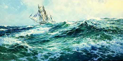 Плотников В. Среди бушующих волн. Холст, масло. 2019 г.