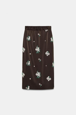 ZARA ЮБКА С ВЫШИВКОЙ И ПАЙЕТКАМИ ZW COLLECTION LIMITED EDITION, КОРИЧНЕВЫЙ