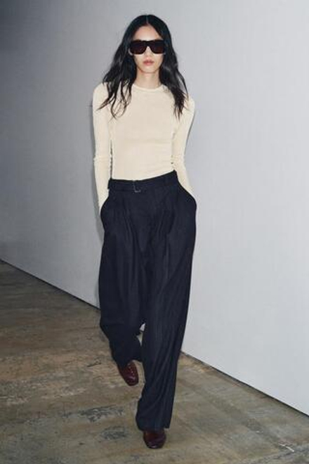 ZARA БРЮКИ В ПОЛОСКУ С РЕМНЕМ — ZW COLLECTION, СИНИЙ