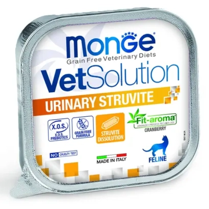 Влажный корм диетический Monge VetSolution Cat Urinary Struvite Уринари Струвит для кошек при заболеваниях мочеполовой системы и струвитном течении МКБ 100г