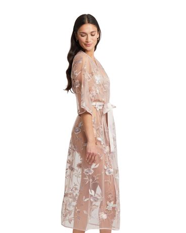 халат из прозрачной ткани с цветочной вышивкой Rya Collection Stunning пыльная роза — фото 2